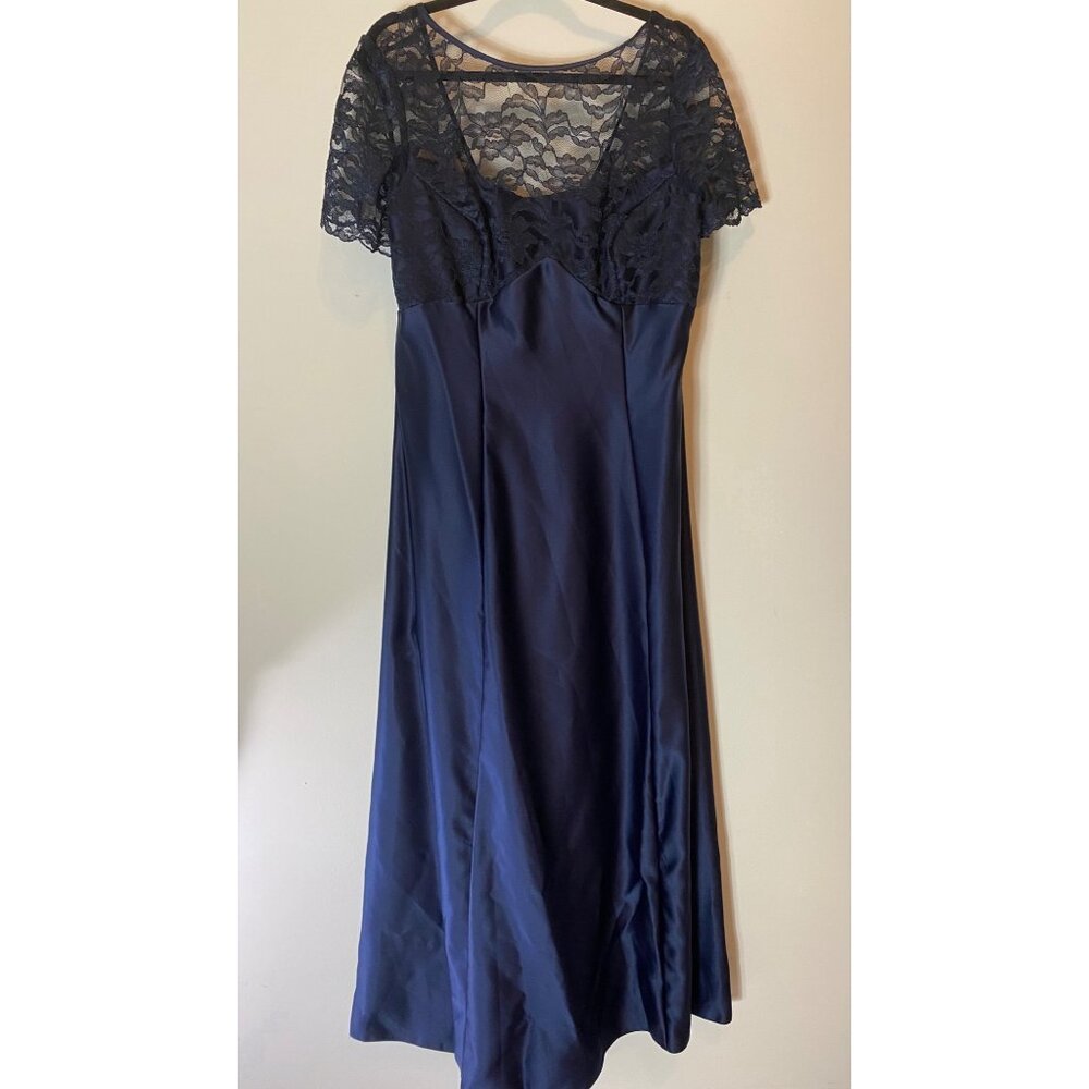 Alfred Angelo Maxi Dress Navy Blue Lace & Satin Formal Gown Size 20